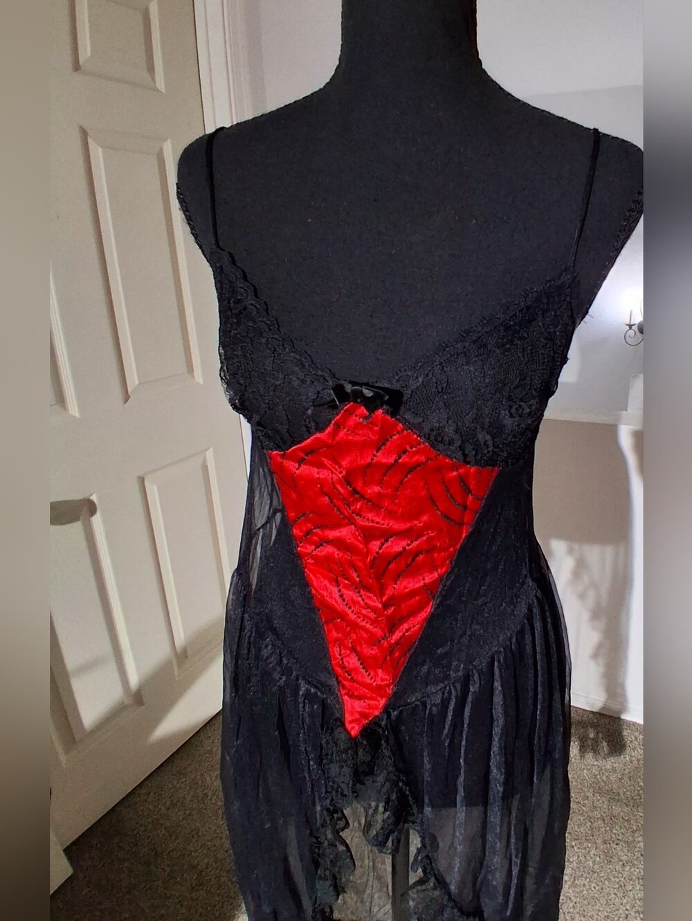 Y2K Classic Black & Red Lace Trim Chemise
